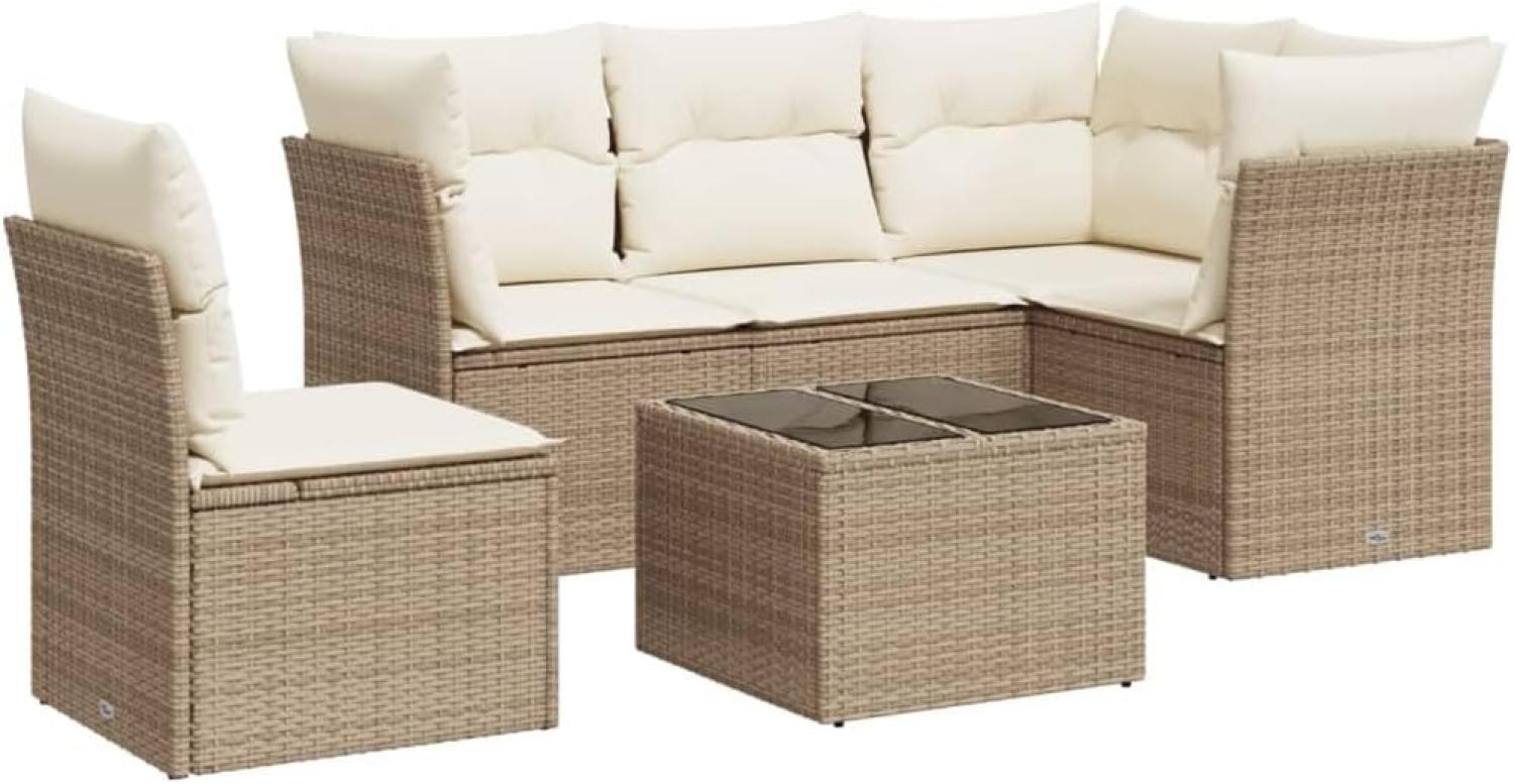 vidaXL 6-tlg. Garten-Sofagarnitur mit Kissen Beige Poly Rattan 3249487 Bild 1