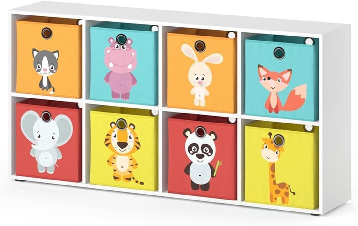 Kinderregal Scutum Weiß 143 x 72 cm mit 8 Faltboxen Vicco Bild 1