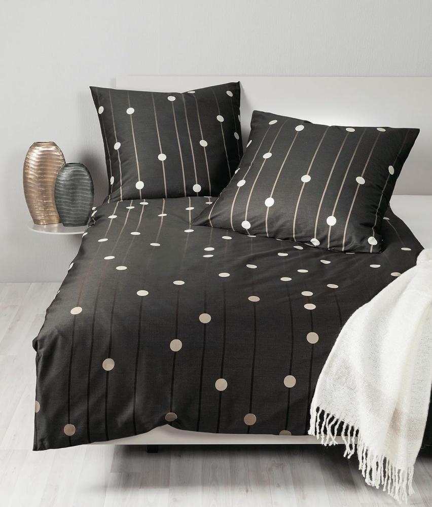 Janine J.D. Mako-Satin Bettwäsche 200x200 Punkte Streifen schwarz sand 87089-07 Bild 1