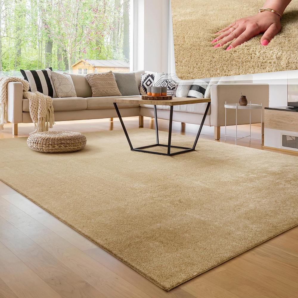 Paco Home Waschbarer Teppich Wohnzimmer Schlafzimmer Kurzflor rutschfest Flauschig Weich Moderne Einfarbige Muster, Grösse:120x170 cm, Farbe:Beige Bild 1