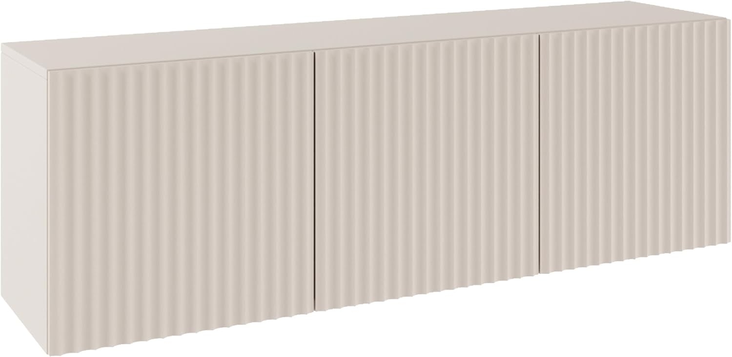 Selsey TV Lowboard 150 cm Kaschmirbeige Geriffelte Fronten Push-to-Open System Ideal für Wohnzimmer Fernsehschrank mit Robuster ABS-Kante Stauraum für Technik, Medien, Alltagsgegenstände Bild 1