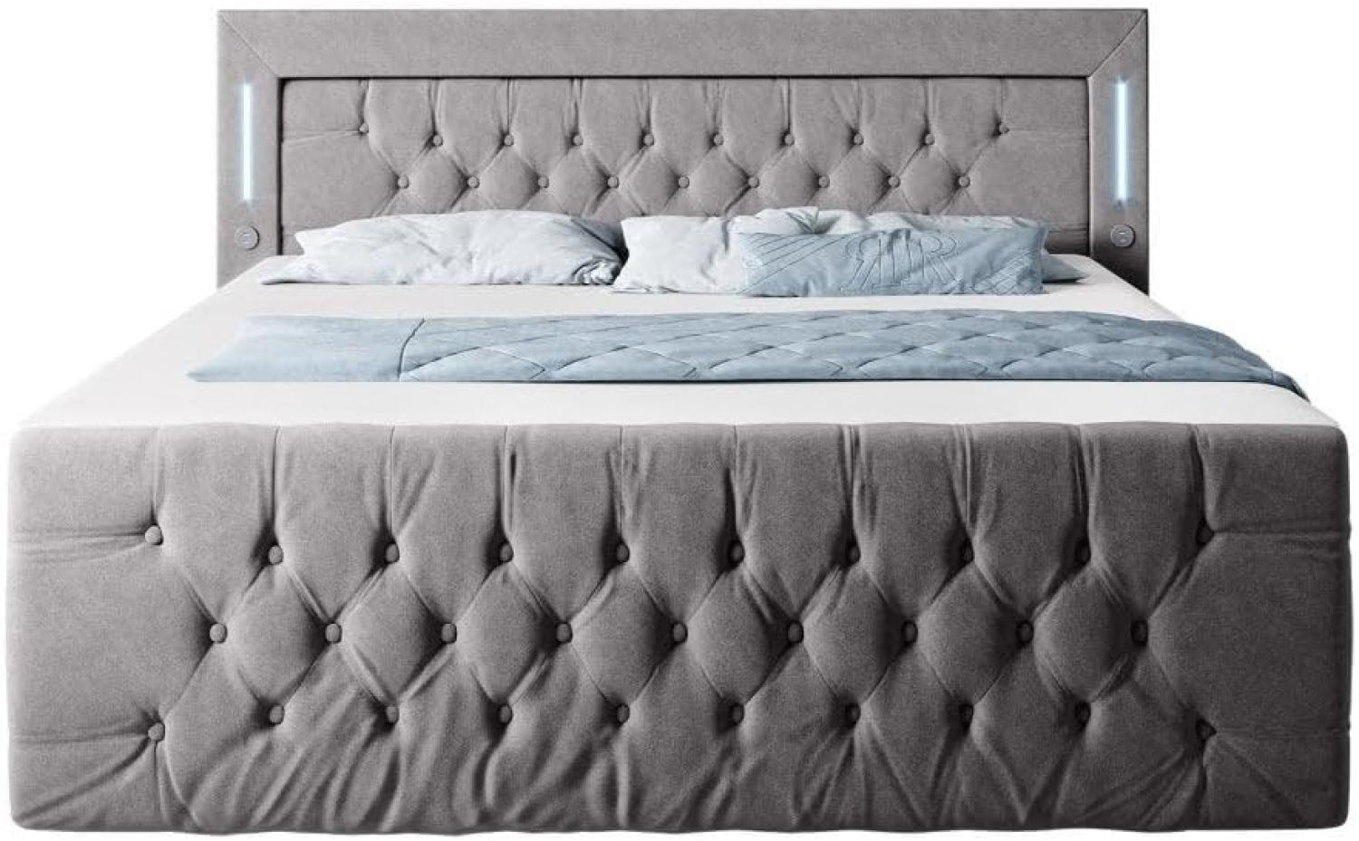 Boxspringbett Queen mit LED, USB und Stauraum 200x200 Grau H2 Bild 1