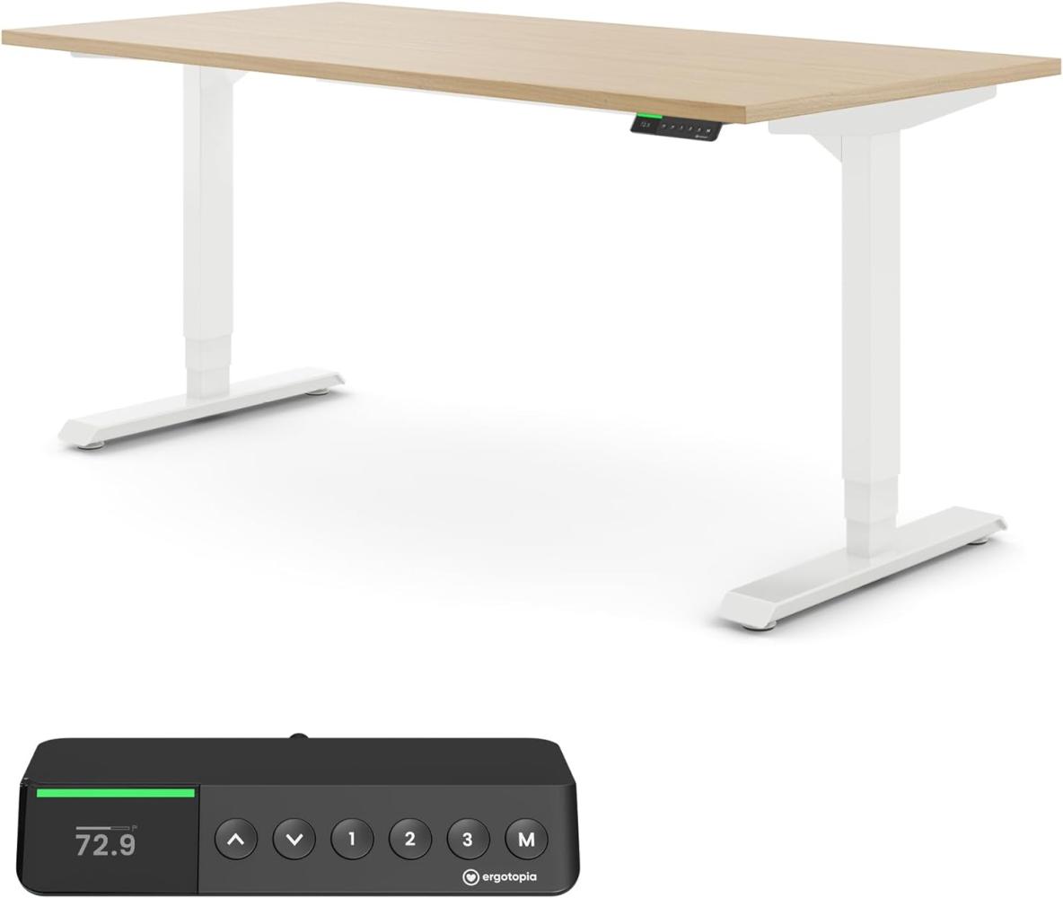 Desktopia Pro X - Elektrisch höhenverstellbarer Schreibtisch / Ergonomischer Tisch mit Memory-Funktion, Ahorn, Gestell Weiß, 120x80 cm Bild 1