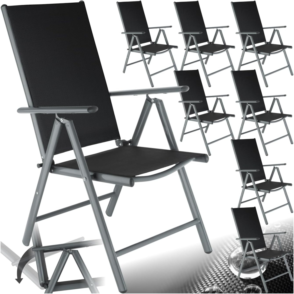 tectake® Aluminium Gartenstuhl 8er Set, Klappstuhl mit 7-Fach Verstellbarer Rückenlehne, wetterfest, Camping Stuhl mit Armlehnen, für Garten Terrasse Balkon, Gartenmöbel Set mit 8 Stühlen - anthrazit Bild 1