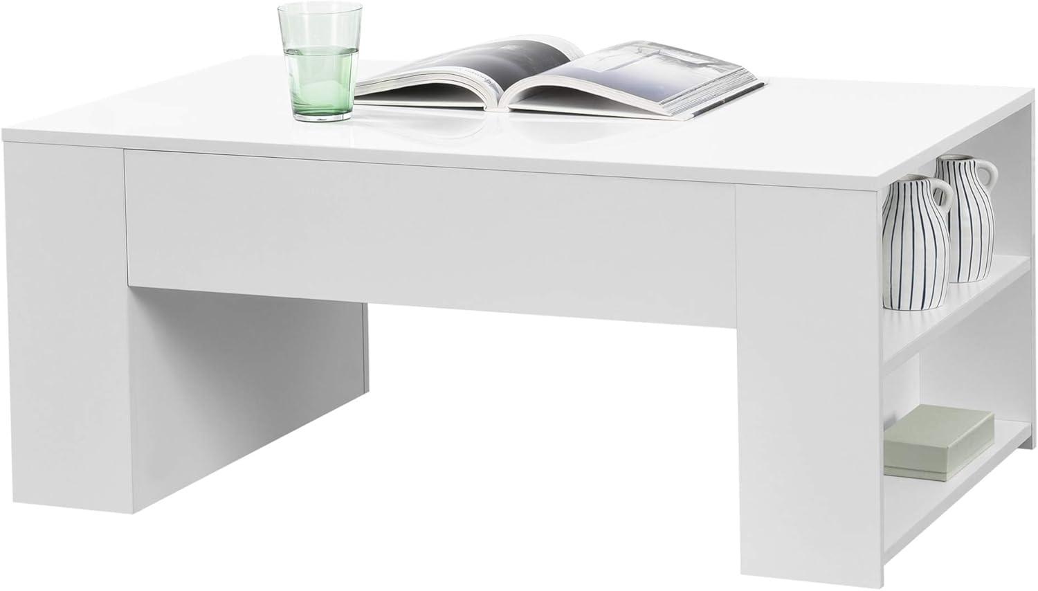 Couchtisch Vellinge 100x60x42 cm mit 2 Seitenfächer Weiß Hochglanz en. casa Bild 1