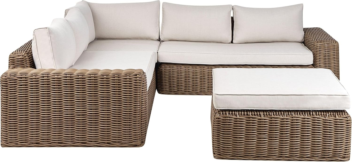 Garten Ecksofa mit Ottomane 6-Sitzer PALERMO modular Polyrattan Braun Bild 1