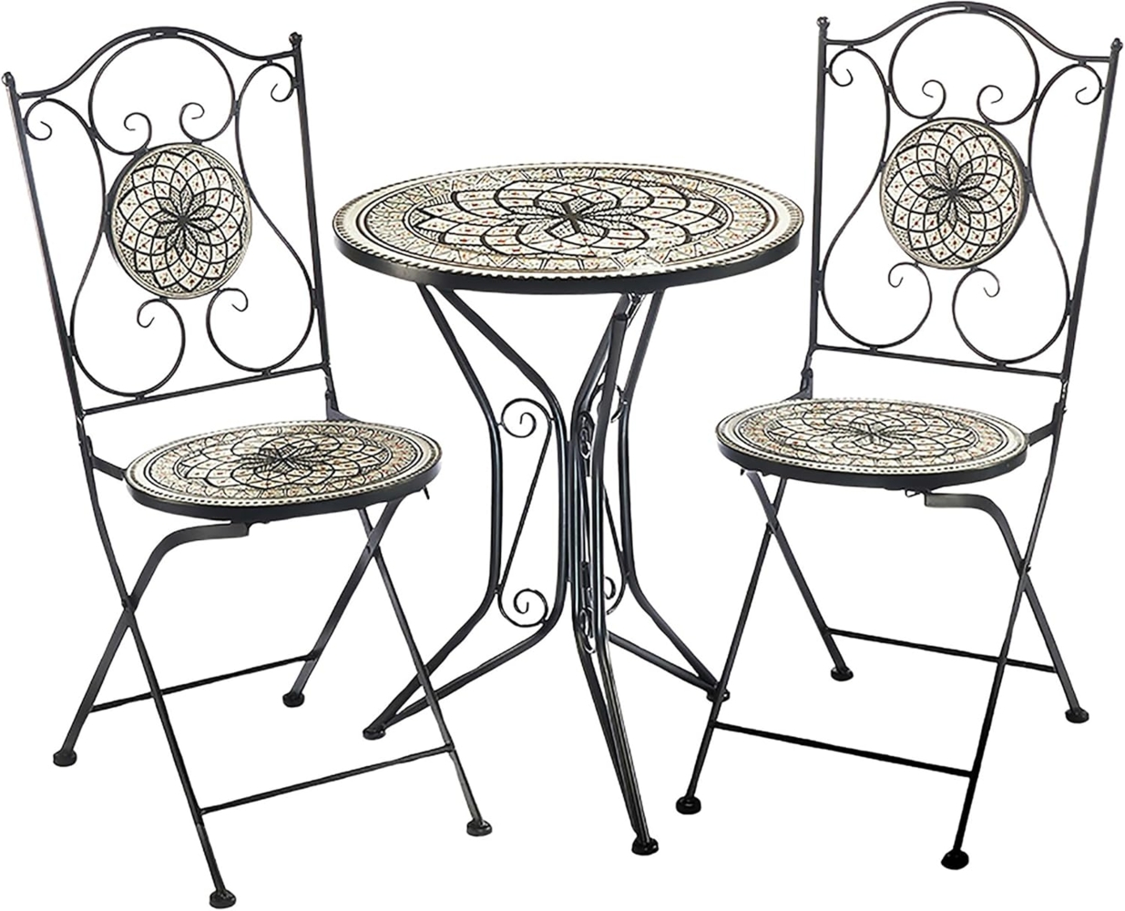Kobolo Balkonset Sitzgruppe Gartenmöbel Tisch Stühle Metall Mosaik grau weiß, (3-tlg) Bild 1