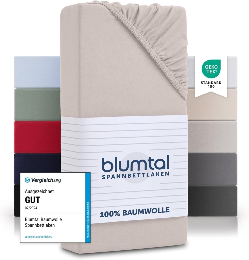 Blumtal® Basics Jersey Spannbettlaken 140x200cm -Oeko-TEX Zertifiziert, 100% Baumwolle Bettlaken, bis 7cm Topperhöhe, Elfenbein Bild 1