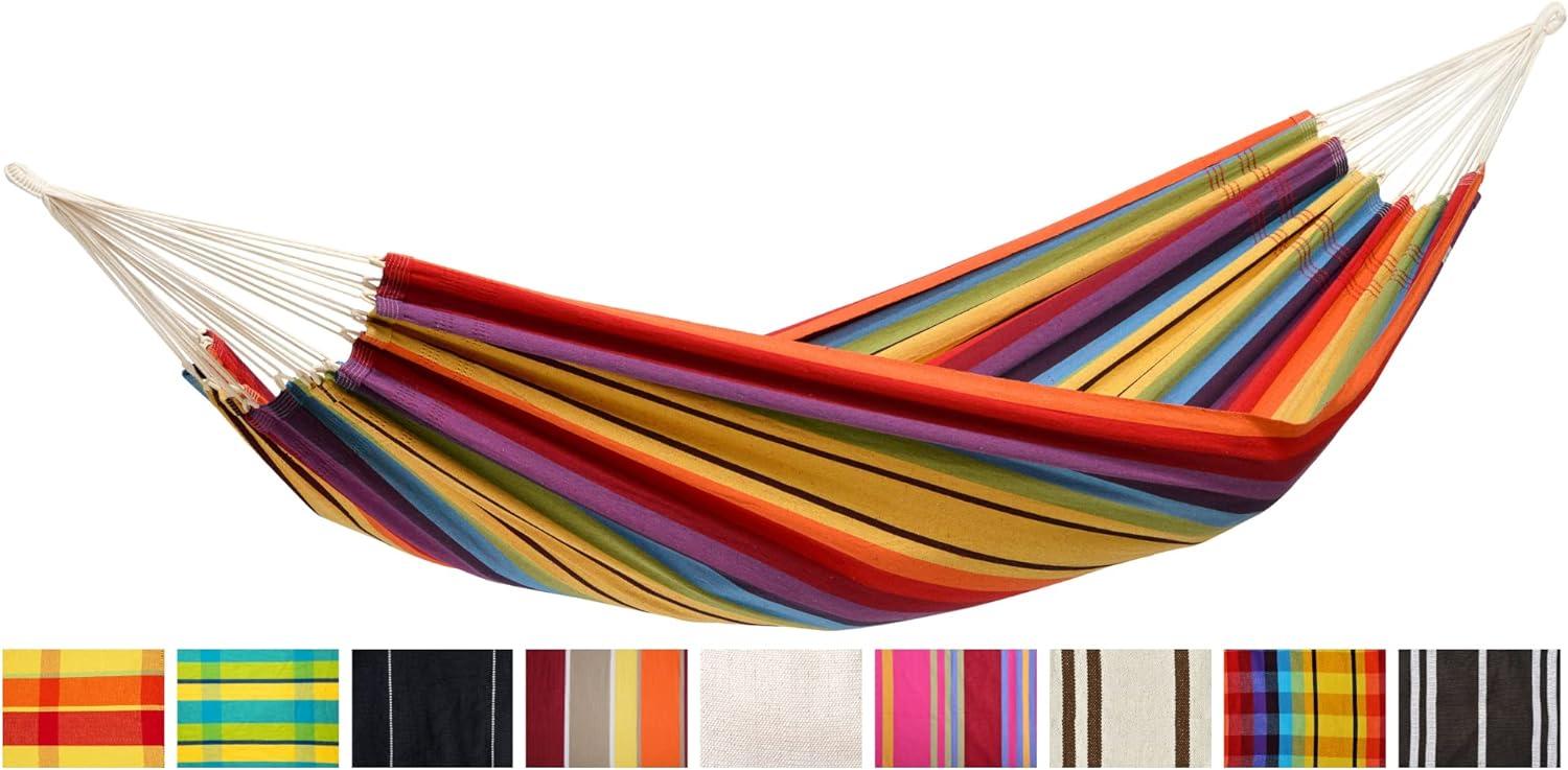 Amazonas Klassische Hängematte XL Barbados Rainbow handgefertigt in Brasilien bis 200 kg Belastbarkeit mit 230 x 150 cm für 1-2 Personen in Buntgestreift Bild 1