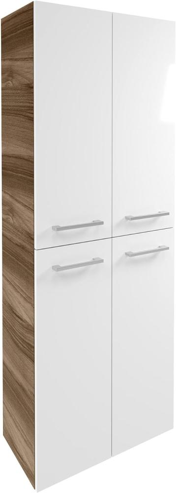 Fackelmann VERONA Doppel Hochschrank mit Schublade 60 cm, Braun Dunkel/Weiß Hochglanz Bild 1