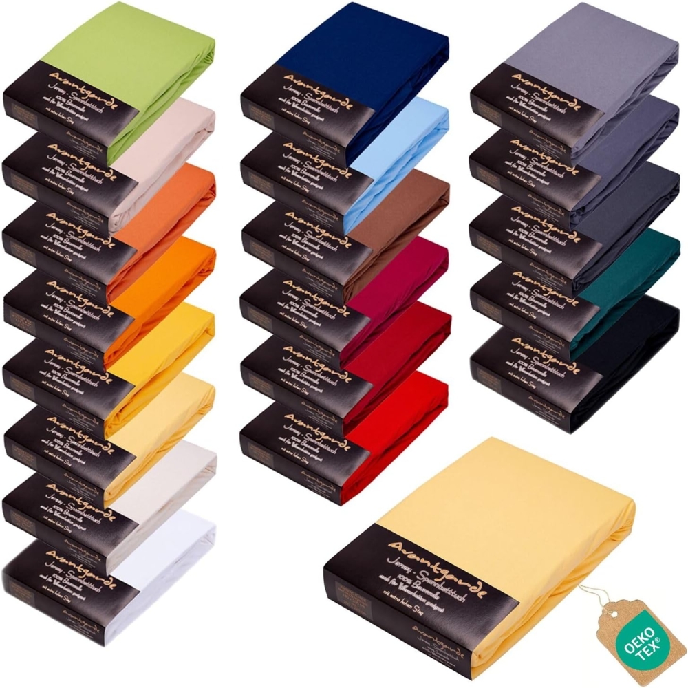 AVANTGARDE Premium Spannbettlaken - 140x200-160x220-40cm Steg - auch für Boxspringbett & Wasserbett - Spannbetttuch, ca. 170g/m² - Bettlaken 100% Jersey Baumwolle (03 Hellgelb) Bild 1