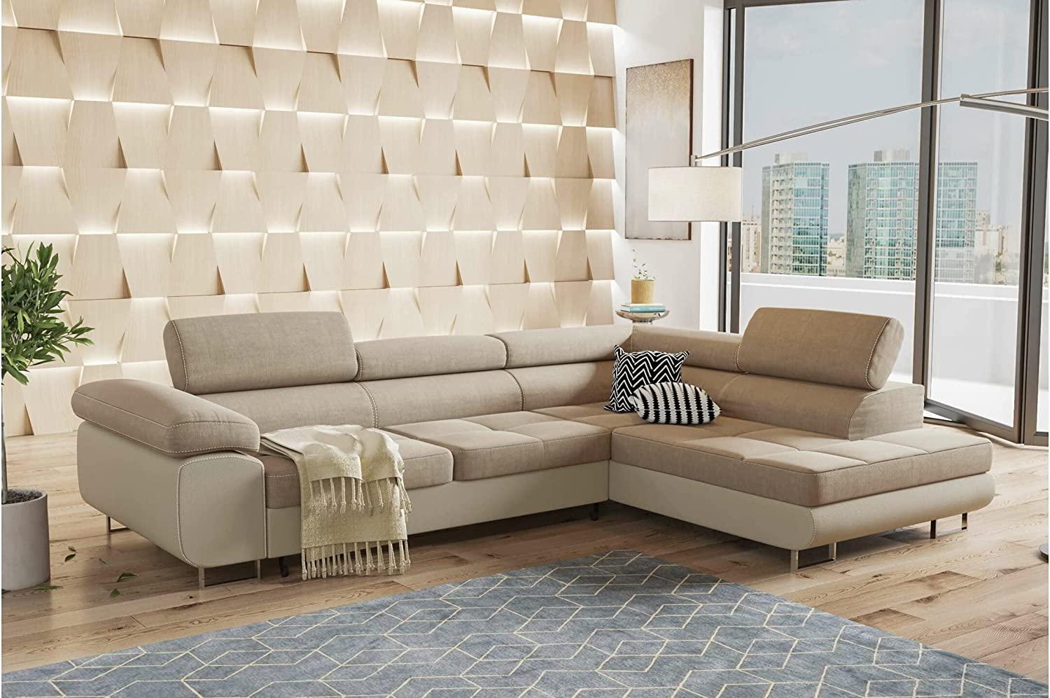 Stylefy Alejandro Ecksofa Kunstleder SOFT Mikrofaser ENJOY Latte Beige Rechts Bild 1