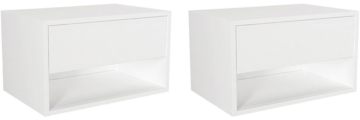 Vente-unique - 2er-Set Nachttische hängend - 1 Schublade & 1 Ablage - Weiß - RITAMI Bild 1