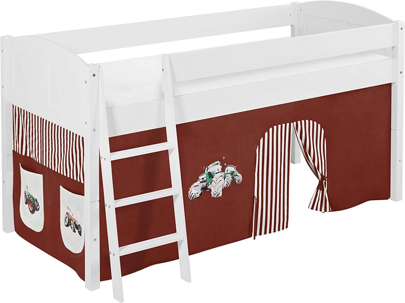 Lilokids 'Ida 4106' Spielbett 90 x 200 cm, Trecker Braun Beige, Kiefer massiv, mit Vorhang Bild 1