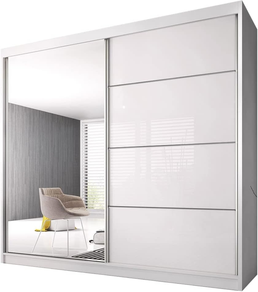 Fabryka Mebli Idźczak Schiebetürenschrank, eleganter Kleiderschrank Schrank Garderobe Spiegel Multi 35-230 cm, Schlafzimmer- Wohnzimmerschrank Schiebetüren Modern Design (Weiß/Weiß) Bild 1