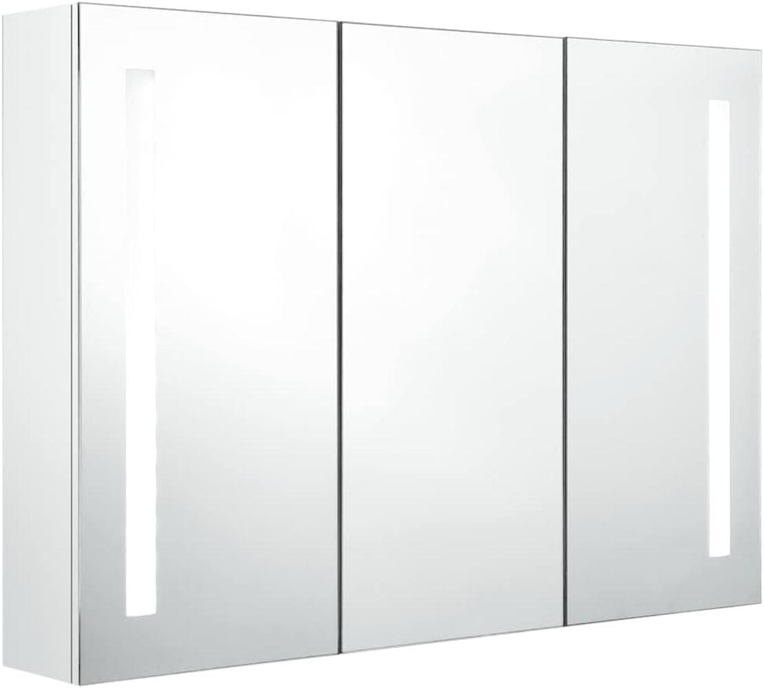 vidaXL LED-Spiegelschrank fürs Bad 89x14x62 cm Glänzend Weiß 326531 Bild 1