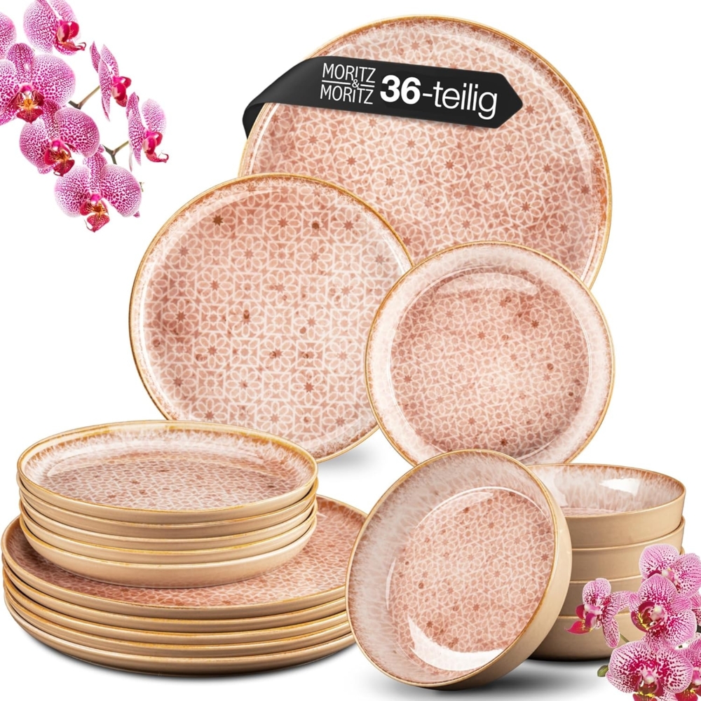 Moritz & Moritz Tafelservice TERRA Geschirrset Rosa (36-tlg), 12 Personen, Porzellan, Kombigeschirr für 12 Personen Bild 1