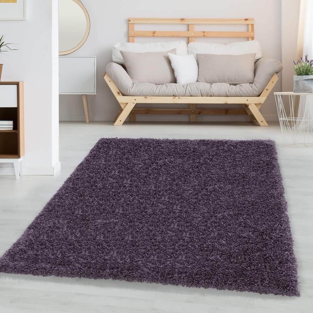 Carpetsale24 Shaggy Hochflor Teppich Wohnzimmer 250x350 (240x340 cm) Violett - Modern Flauschiger Teppich Extra Weich, Pflegeleicht und Einfarbig - Teppich für Schlafzimmer, Esszimmer und Küche Bild 1