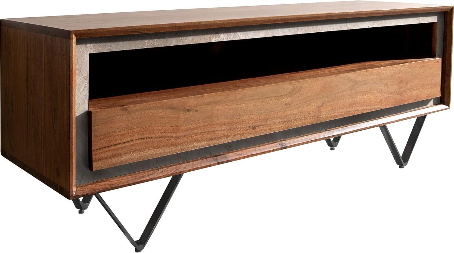Lowboard Stonegrace 120 cm Akazie Braun Steinfurnier 1 Schublade 1 Fach V-Fuß Schwarz Bild 1