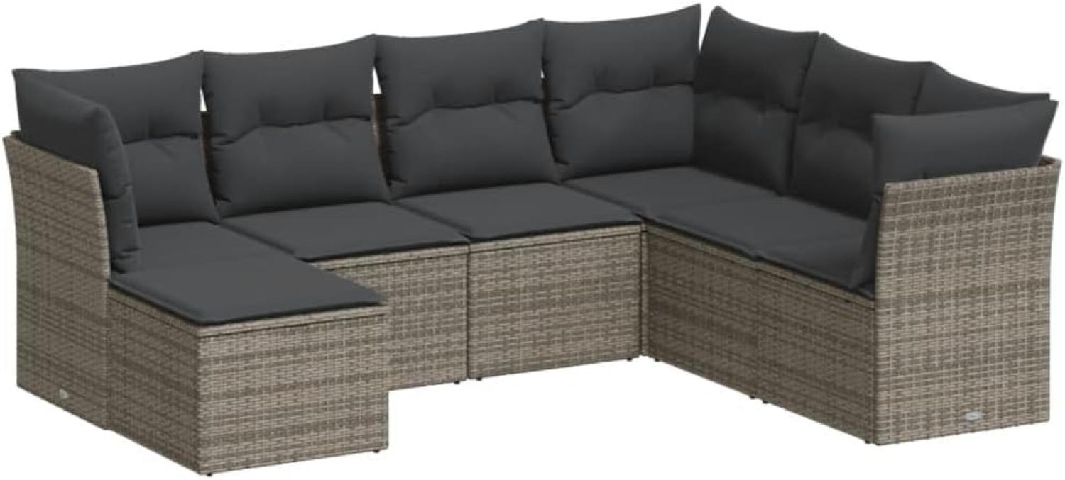 vidaXL 7-tlg. Garten-Sofagarnitur mit Kissen Grau Poly Rattan 3249829 Bild 1