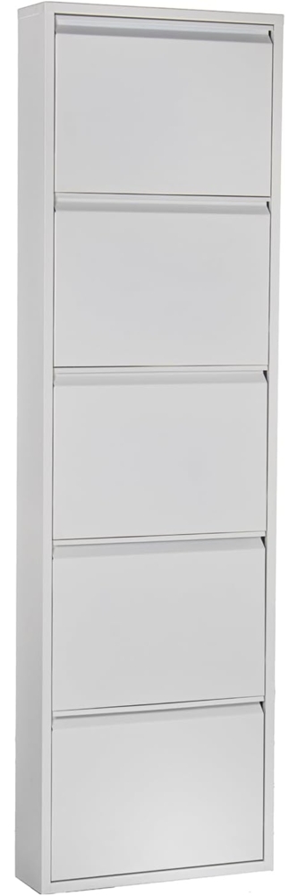 DRW Schuhregal aus Metall mit 5 Schubladen, mattweiß, 50 x 15 x 170 cm Bild 1