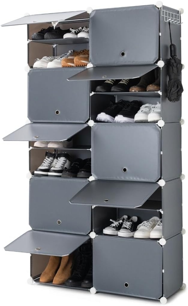 InnovaGoods® Tragbares modulares Schuhregal, 8 Module, 14 Fächer für 28 Paare, inklusive Kleiderstange und Belüftungsöffnungen, werkzeugfreie Montage, Schuhschrank für Ankleidezimmer, Badezimmer usw. Bild 1