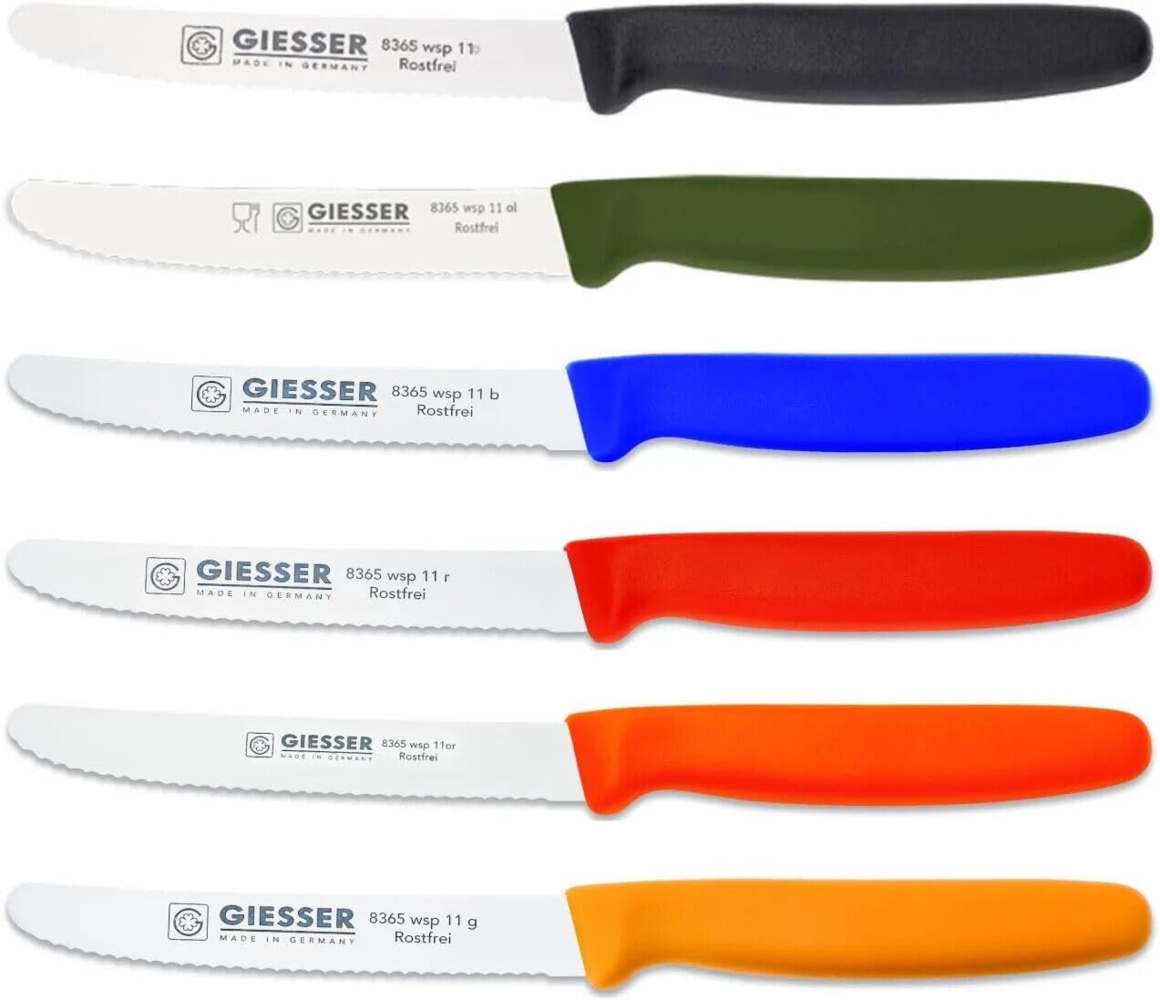 GIESSER Tomatenmesser Brötchenmesser 8365 wsp 11-6, 6er Set bunt gemischt, 3mm Wellenschliff, extrem Scharf Bild 1
