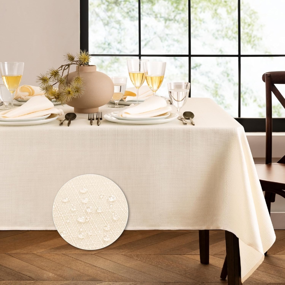 Elrene Home Fashions Laurel Tischdecke mit Fester Textur, Wasser- und schmutzabweisend, rechteckig, 152,4x253,9 cm, elfenbeinfarben Bild 1