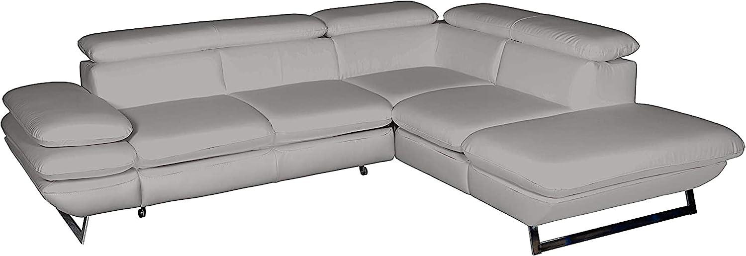 Mivano Ecksofa Prestige / Bettsofa in L-Form mit Ottomane und Schlaffunktion / Kopfteile und Armteil verstellbar / 265 x 74 x 223 / Kunstleder, hellgrau Bild 1