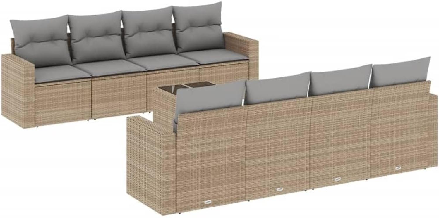 vidaXL 9-tlg. Garten-Sofagarnitur mit Kissen Beige Poly Rattan 3251086 Bild 1