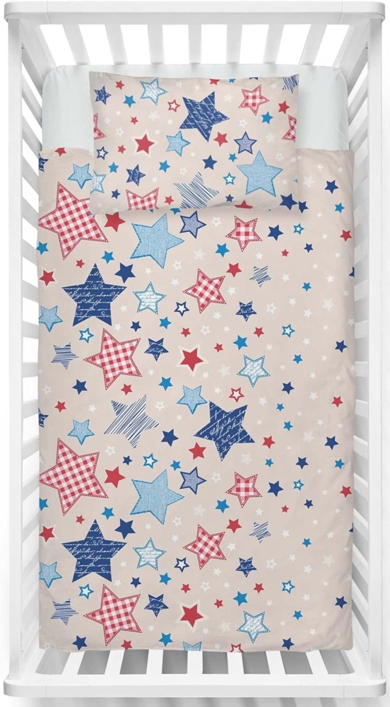 LINKHOFF Babybettwäsche Sterne Babybettwäsche 100 x 135 - Kleinkinder Bettwäsche 100x135, Flanell Fein-Biber Winter Bettwäsche, Atmungsaktiv Bild 1