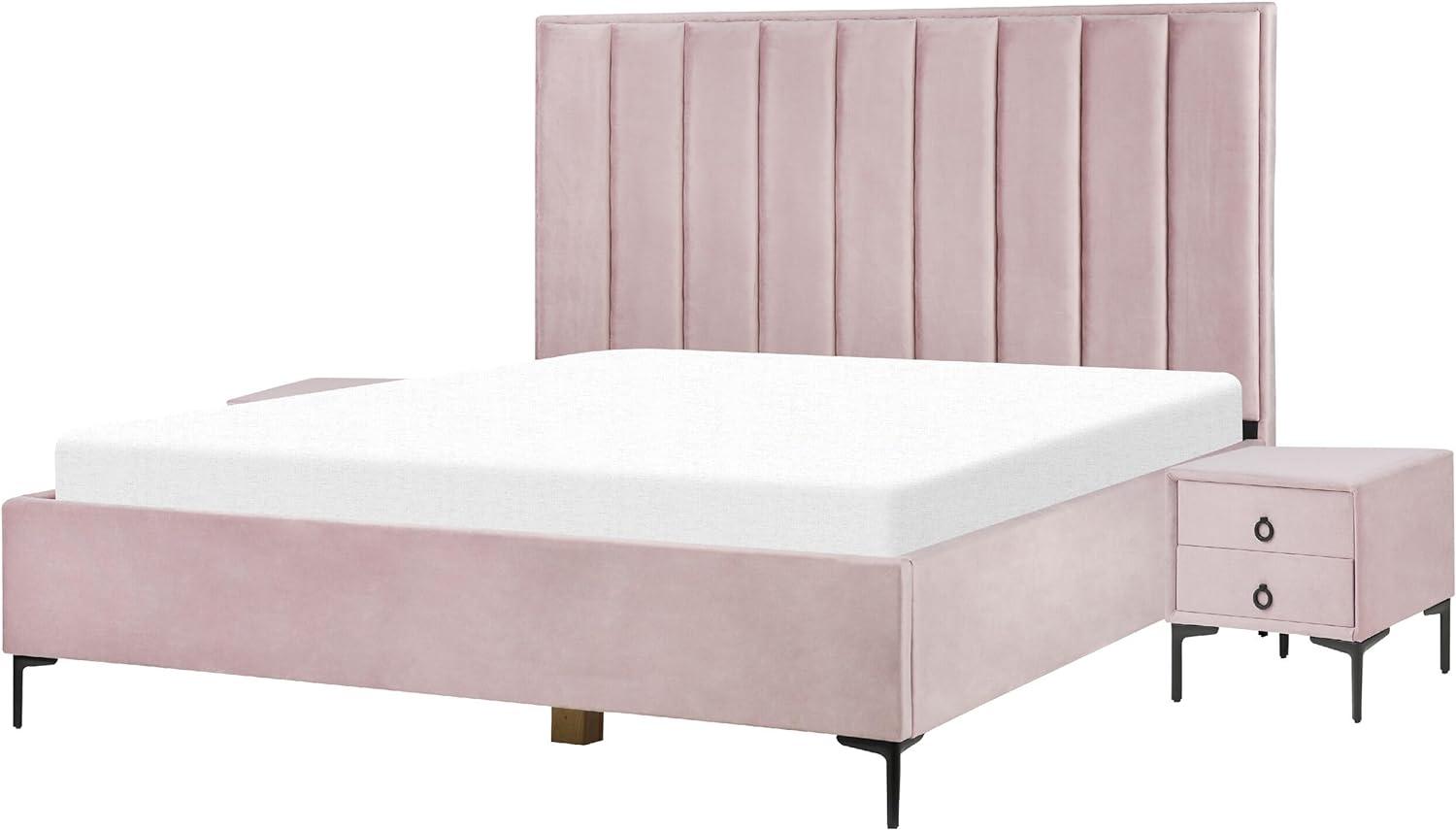 Schlafzimmer Set SEZANNE 180 x 200 cm Samtstoff Rosa Bild 1