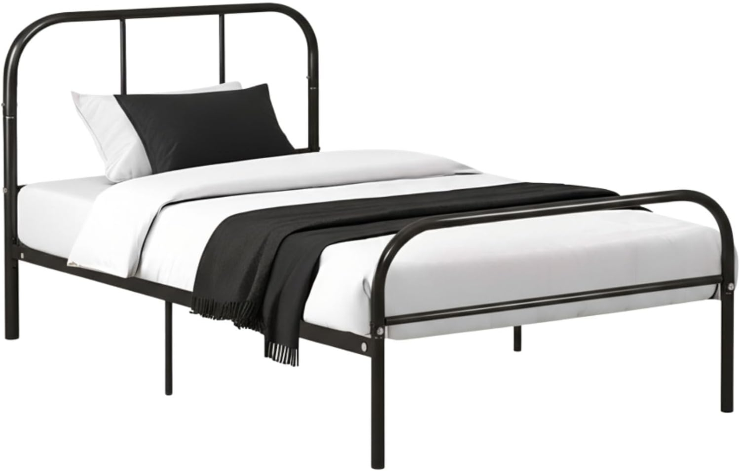 FurnitureR Einzelbett Metall 90×200 cm, stabiles Plattformbett mit Lattenrost, klassisches Gestell mit Kopf- & Fußteil, für Schlafzimmer, Gästezimmer & Jugendzimmer, bis 150 kg belastbar，Schwarz M Bild 1