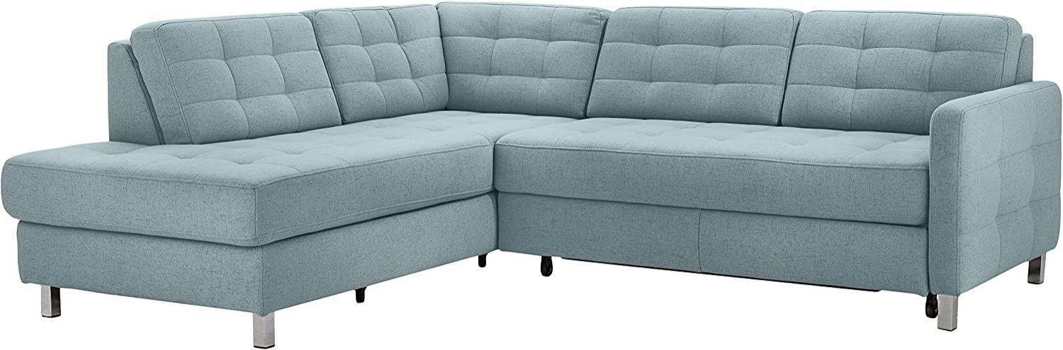 CAVADORE Ecksofa Piccoli mit Ottomane links / Sofaecke mit Bettfunktion und Bettkasten im modernen Design / 233 x 80 x 196 / Flachgewebe Aqua Bild 1