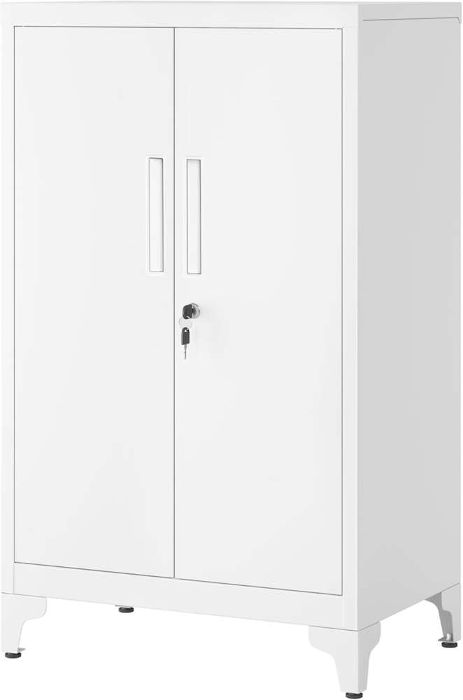 SONGMICS Aktenschrank, Mehrzweckschrank, Büroschrank mit 2 Türen, Schrank abschließbar, Aufbewahrungsschrank aus Stahl, für Arbeitszimmer, Wohnzimmer, mattweiß OMC012W01 Bild 1