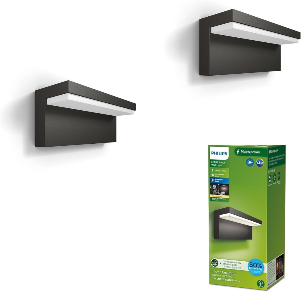 PHILIPS LED Bustan ultra effiziente Außenwandleuchte 3.8W, 2700K warmweißes Licht, Anthrazit, IP44 wetterfest, Doppelpack Bild 1