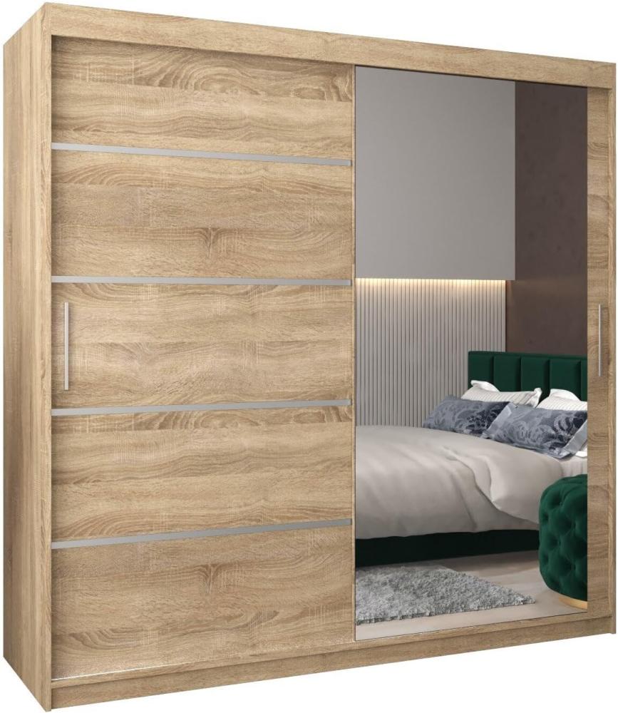 Kryspol Schwebetürenschrank Verona 2-200 cm mit Spiegel Kleiderschrank mit Kleiderstange und Einlegeboden Schlafzimmer- Wohnzimmerschrank Schiebetüren Modern Design (Sonoma) Bild 1