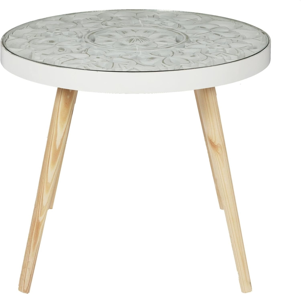 HOME DECO FACTORY Home Deco FACTORY-HD5169-Table Basse Arabesque 50Cm-Salon, Salle à Manger Couchtisch, Arabeske, 50 cm, Holz, Beige/Weiß, 50 x 41.5 x 50 Bild 1