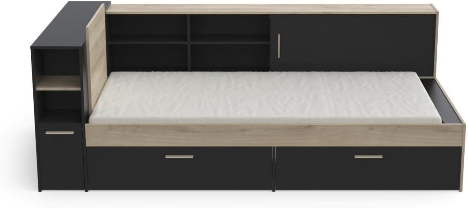 Demeyere GROUP Stauraumbett Einzelbett, Ablagefächer und 2 Schubladen, ideal für kleine Räume, platzsparend, viel Stauraum Bild 1