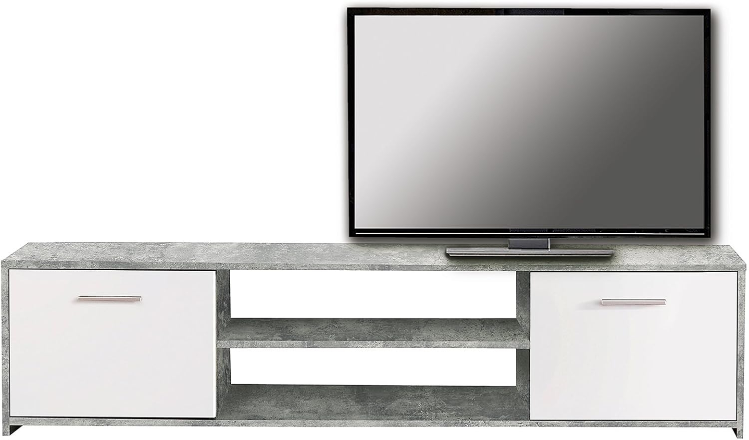 FORTE Paco TV-Unterschrank mit 2 Türen, Holzwerkstoff, Betonoptik Lichtgrau / Weiß, 38 x 160 x 42 cm Bild 1