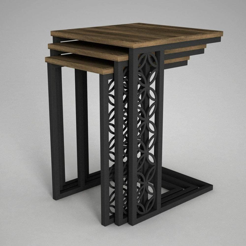Beistelltisch 3er Set Metall Klark Walnuss Bild 1