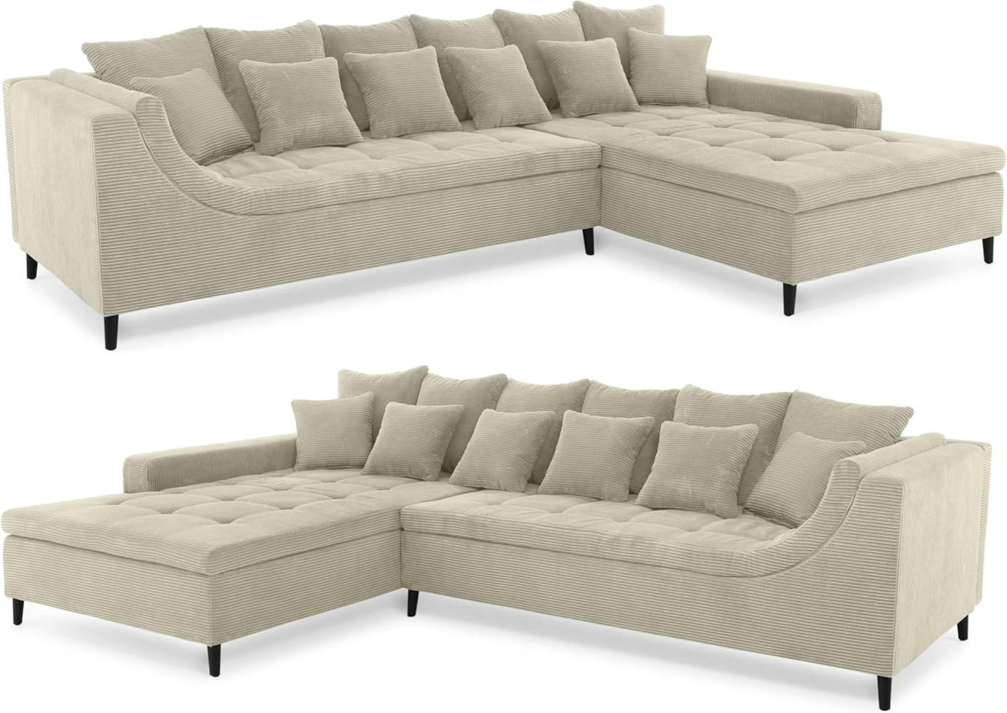 ECKSOFA mit dekorativen Steppungen und Rutschenlehne, seitenverkehrt montierbar B326/T213/H91 cm, Cord Beige Grau Bild 1