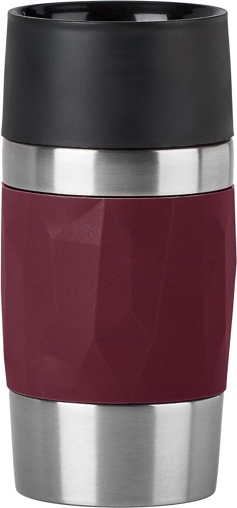 EMSA Travel Mug Compact Thermobecher, Isolierbecher, Isobecher, Thermo Becher, Edelstahl / Silikon, Weinrot, 0. 3 L, N21609 Bild 1