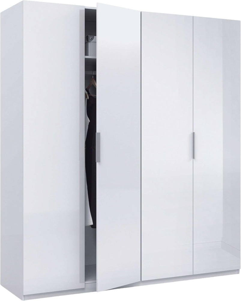 Habitdesign Schrank mit 4 Türen, Maße 200 cm (Höhe) x 180 cm (Breite) x 52 cm (Tiefe), Holzwerkstoff, Glänzend Weiß, 200 x 180 x 52 cm Bild 1