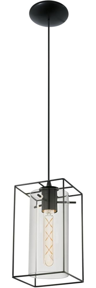 Eglo 49495 Rauchglas Hängeleuchte LONCINO Stahl schwarz, Rauchglas E27 1X40W L:15cm B:15cm H:110cm dimmbar Bild 1