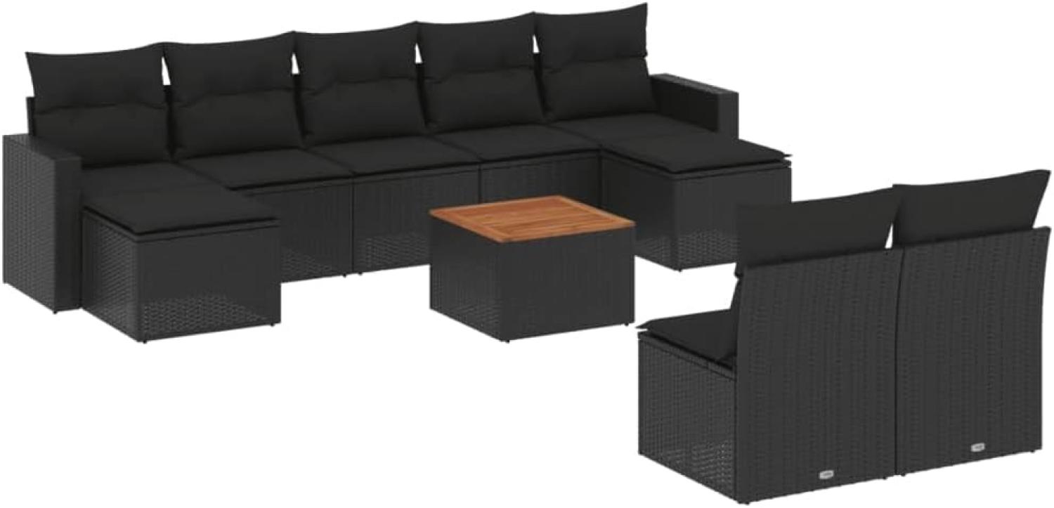 vidaXL 10-tlg. Garten-Sofagarnitur mit Kissen Schwarz Poly Rattan 3224319 Bild 1