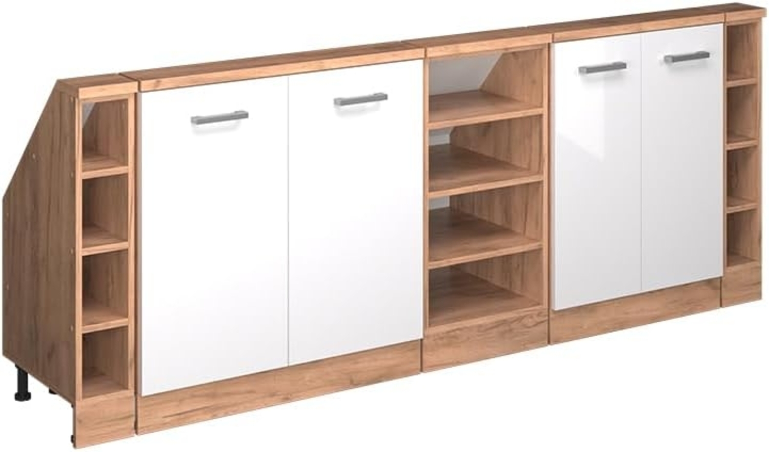 Dachschrägenschrank-Set Rion Weiß Hochglanz/Goldkraft Eiche 5er Set Vicco Bild 1