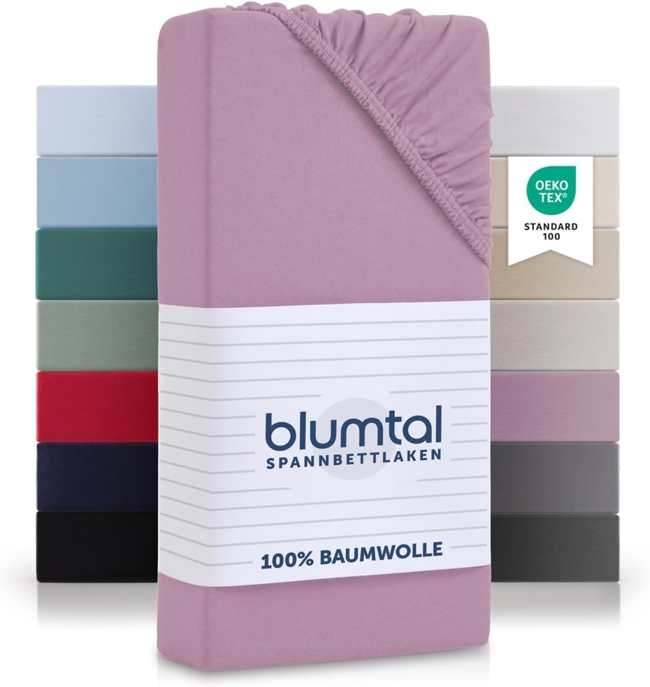 Blumtal® Baumwolle Spannbettlaken 90x190 cm Basics Jersey - Bettlaken 90x190 cm - Oeko-TEX zertifiziertes Spannbetttuch 90x190 cm - Matratzenbezug 90x190 cm - Bettbezug - Leintuch - Dusty Orchid Bild 1