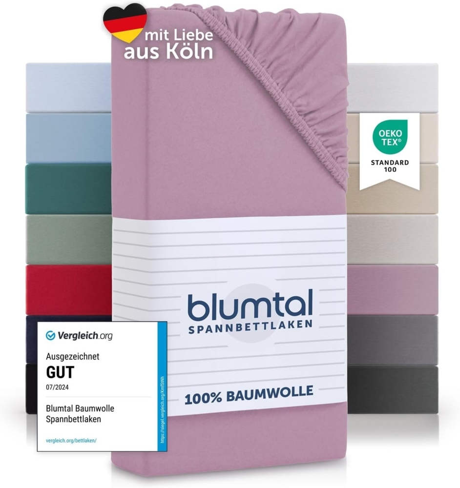 Blumtal® Baumwolle Spannbettlaken 90x190 cm Basics Jersey - Bettlaken 90x190 cm - Oeko-TEX zertifiziertes Spannbetttuch 90x190 cm - Matratzenbezug 90x190 cm - Bettbezug - Leintuch - Dusty Orchid Bild 1