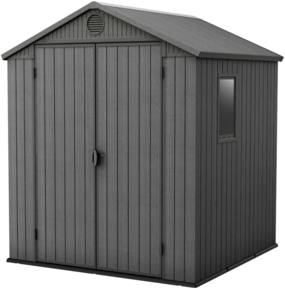 Keter Gerätehaus Darwin 6x6, Grau, Außenmaße 190x183x221cm, wartungsfrei, wetterfest, wasserdicht, mit Unterboden Bild 1